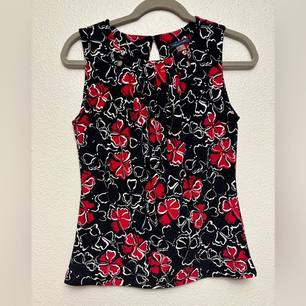 Tommy Hilfiger's sleeveless floral-print blouse.